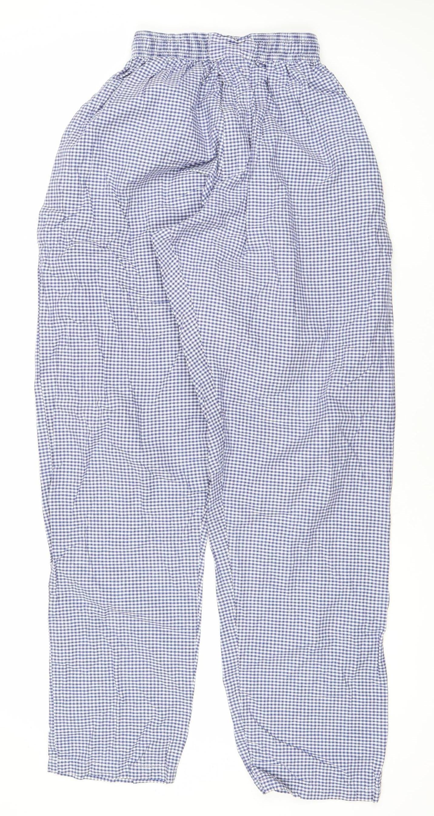 Whites Mens Blue Check Chef Workwear Trousers M Cotton Elastic Waist