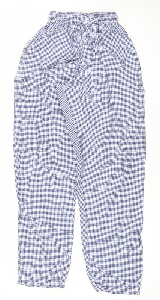Whites Mens Blue Check Chef Workwear Trousers M Cotton Elastic Waist