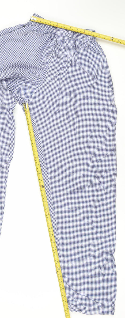 Whites Mens Blue Check Chef Workwear Trousers M Cotton Elastic Waist