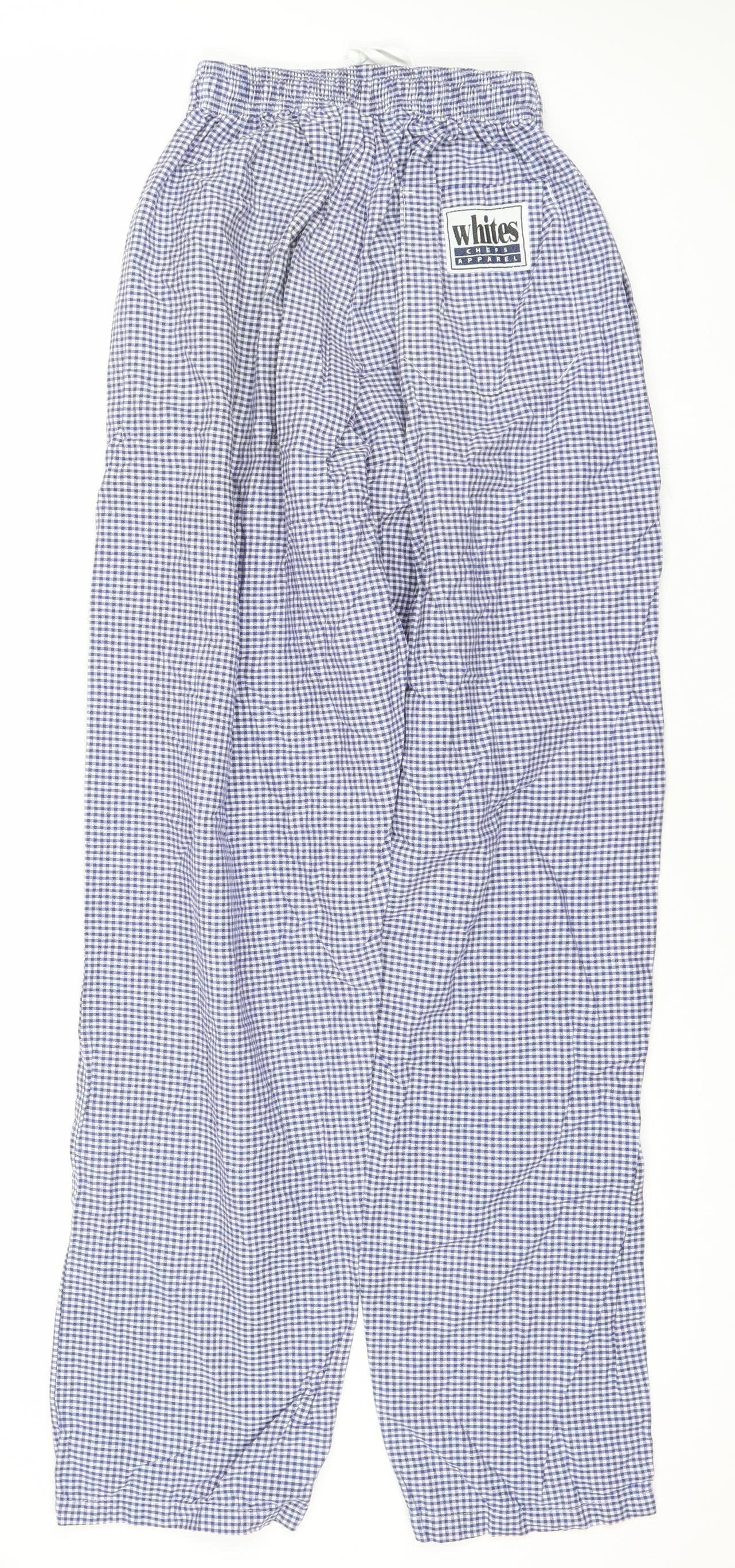 Whites Mens Blue Check Chef Workwear Trousers M Cotton Elastic Waist