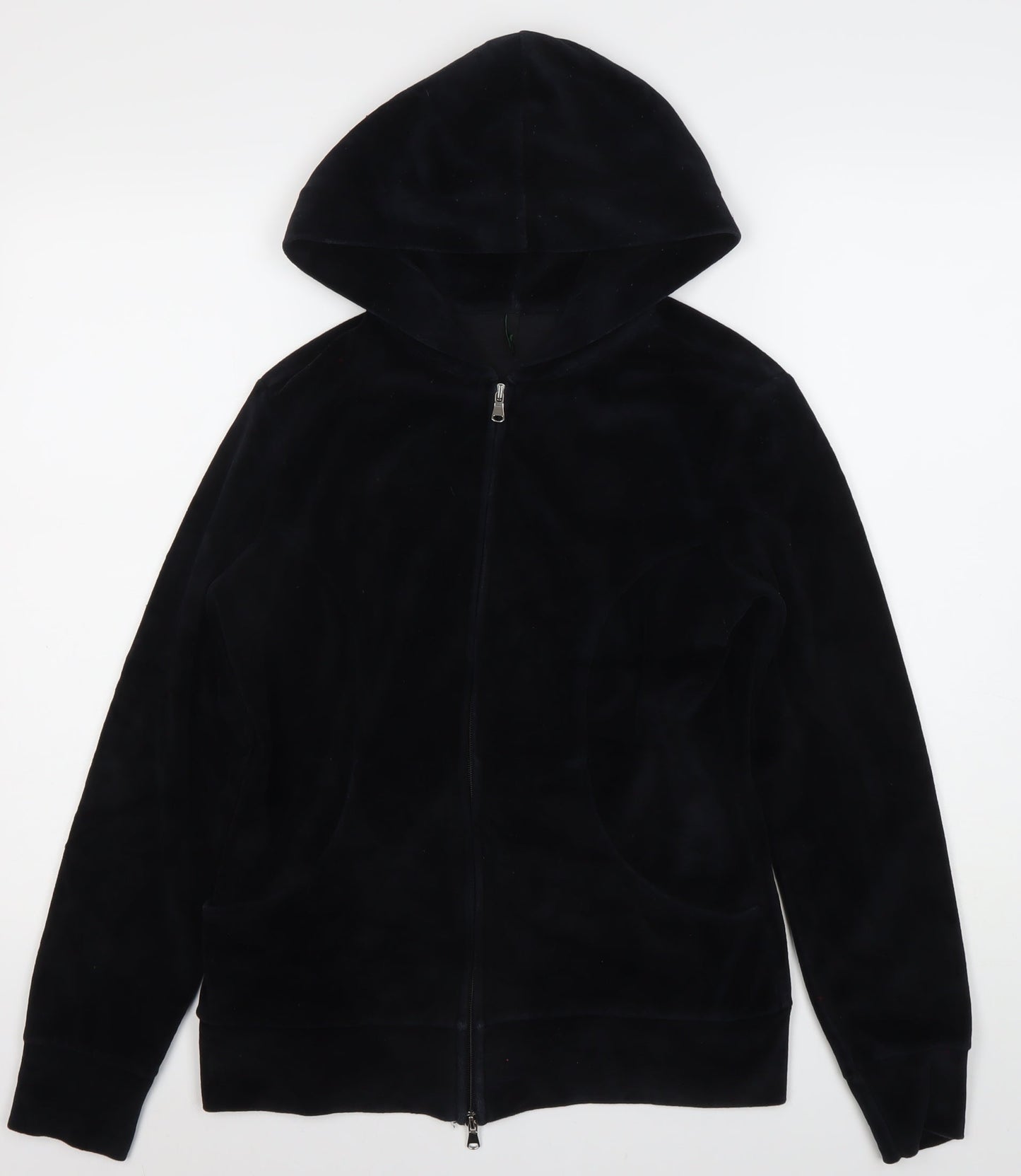 Benetton Womens Black Full Zip Velour Hoodie M