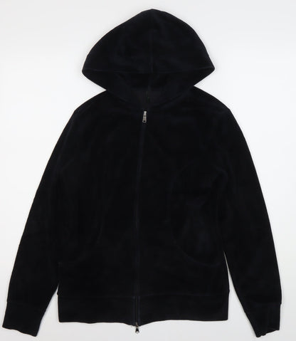 Benetton Womens Black Full Zip Velour Hoodie M