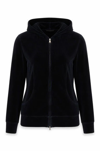 United Colors of Benetton Womens Black Full Zip Velour Hoodie M