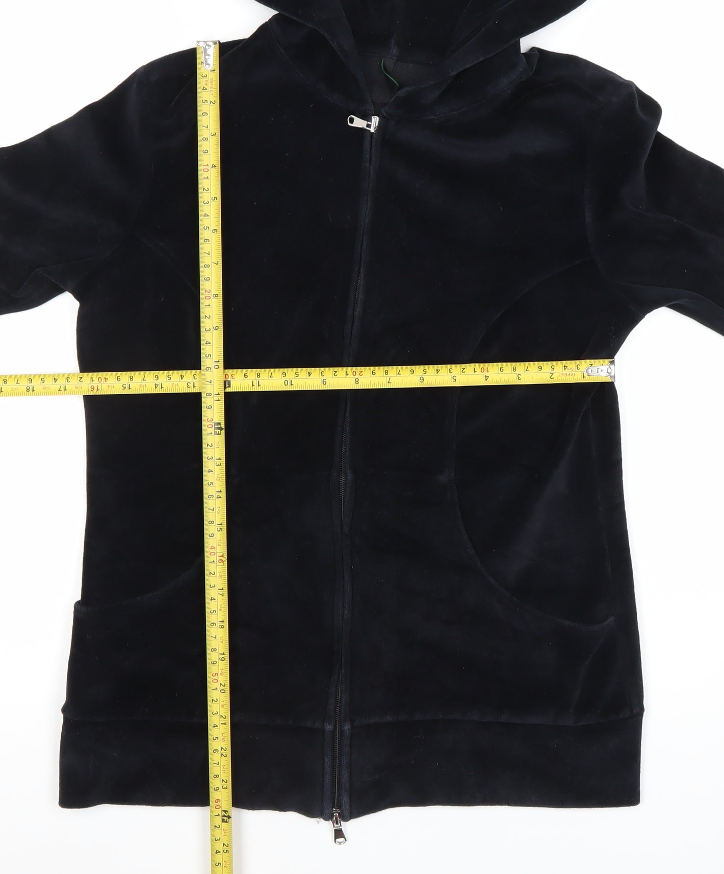 Benetton Womens Black Full Zip Velour Hoodie M