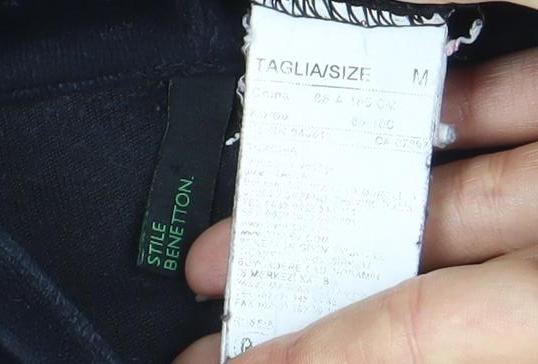 Benetton Womens Black Full Zip Velour Hoodie M