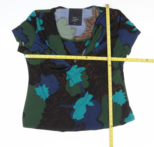 Betty Jackson Black Womens Multicoloured Floral Cowl Neck Blouse Size 18