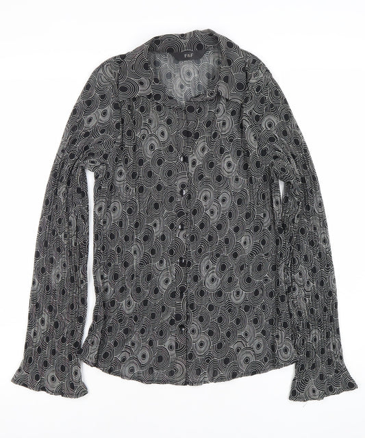 F&F Womens Black Geometric Button-Up Blouse Size 12 Long Sleeve