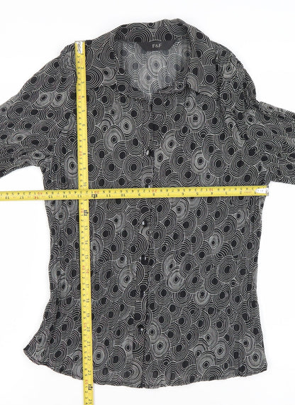 F&F Womens Black Geometric Button-Up Blouse Size 12 Long Sleeve
