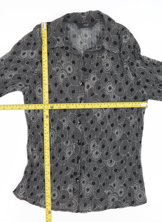 F&F Womens Black Geometric Button-Up Blouse Size 12 Long Sleeve
