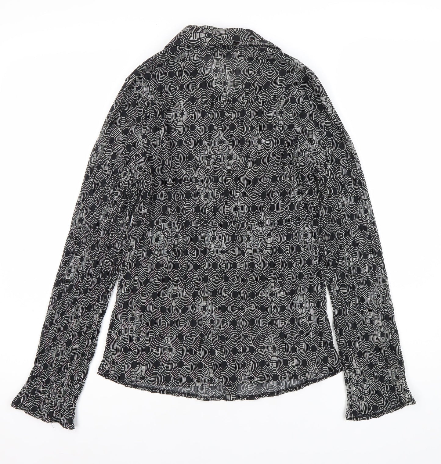 F&F Womens Black Geometric Button-Up Blouse Size 12 Long Sleeve