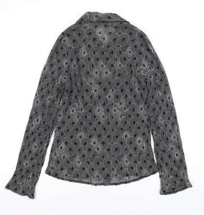 F&F Womens Black Geometric Button-Up Blouse Size 12 Long Sleeve