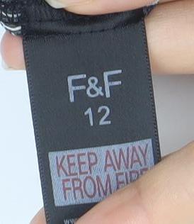 F&F Womens Black Geometric Button-Up Blouse Size 12 Long Sleeve