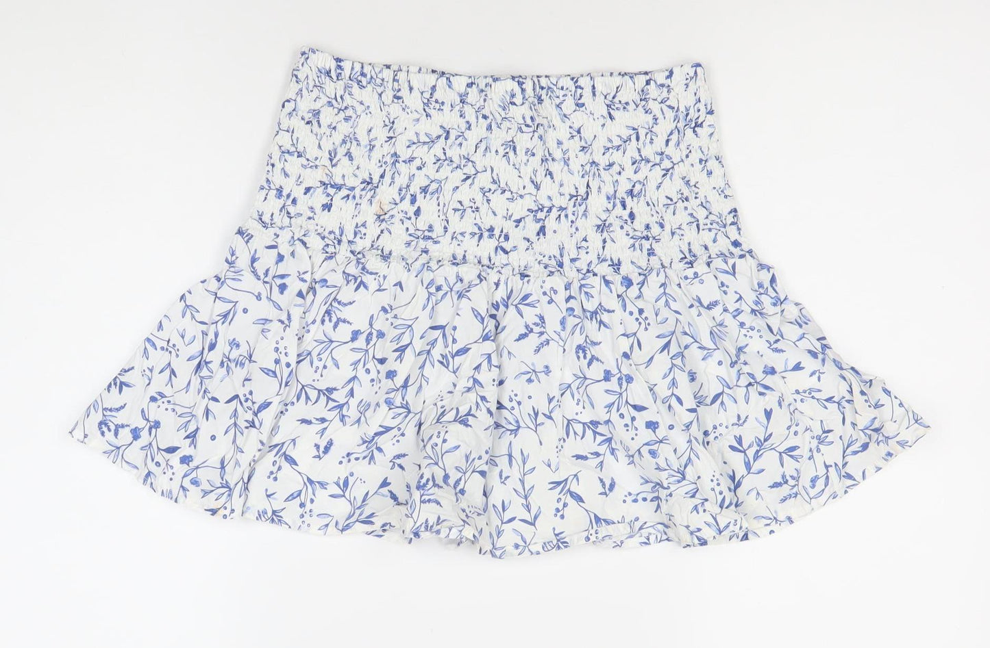 H&M Womens White Blue Floral A-Line Short Skirt Size M
