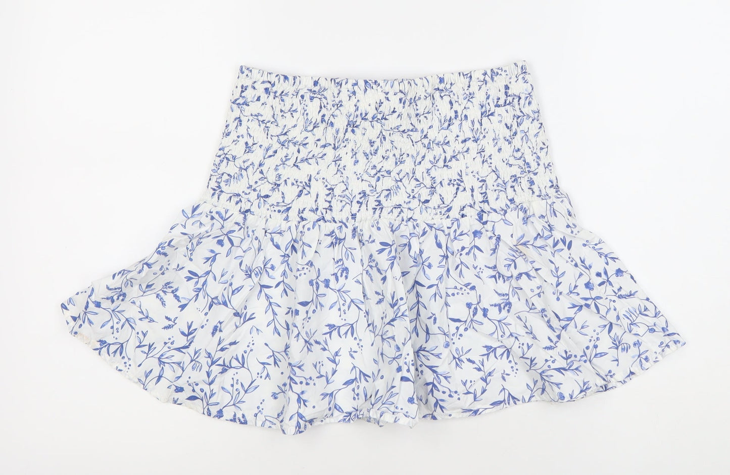 H&M Womens White Blue Floral A-Line Short Skirt Size M