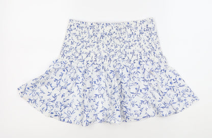 H&M Womens White Blue Floral A-Line Short Skirt Size M