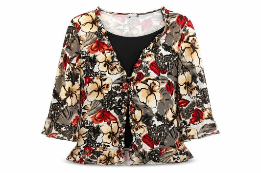 Touch Collection Womens Multicoloured Floral Ruffle Wrap Blouse Size 18