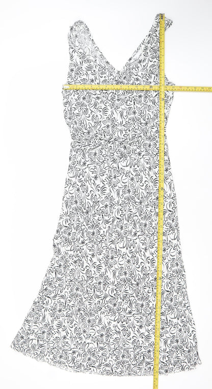 BHS Women’s White Floral Midi A-Line Dress Size 14 Viscose Sleeveless