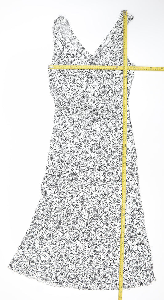 BHS Women’s White Floral Midi A-Line Dress Size 14 Viscose Sleeveless