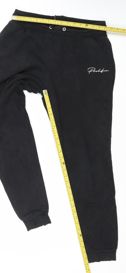 River Island Men’s Black Jogger Trousers M Fleece Elastic Waist Pockets