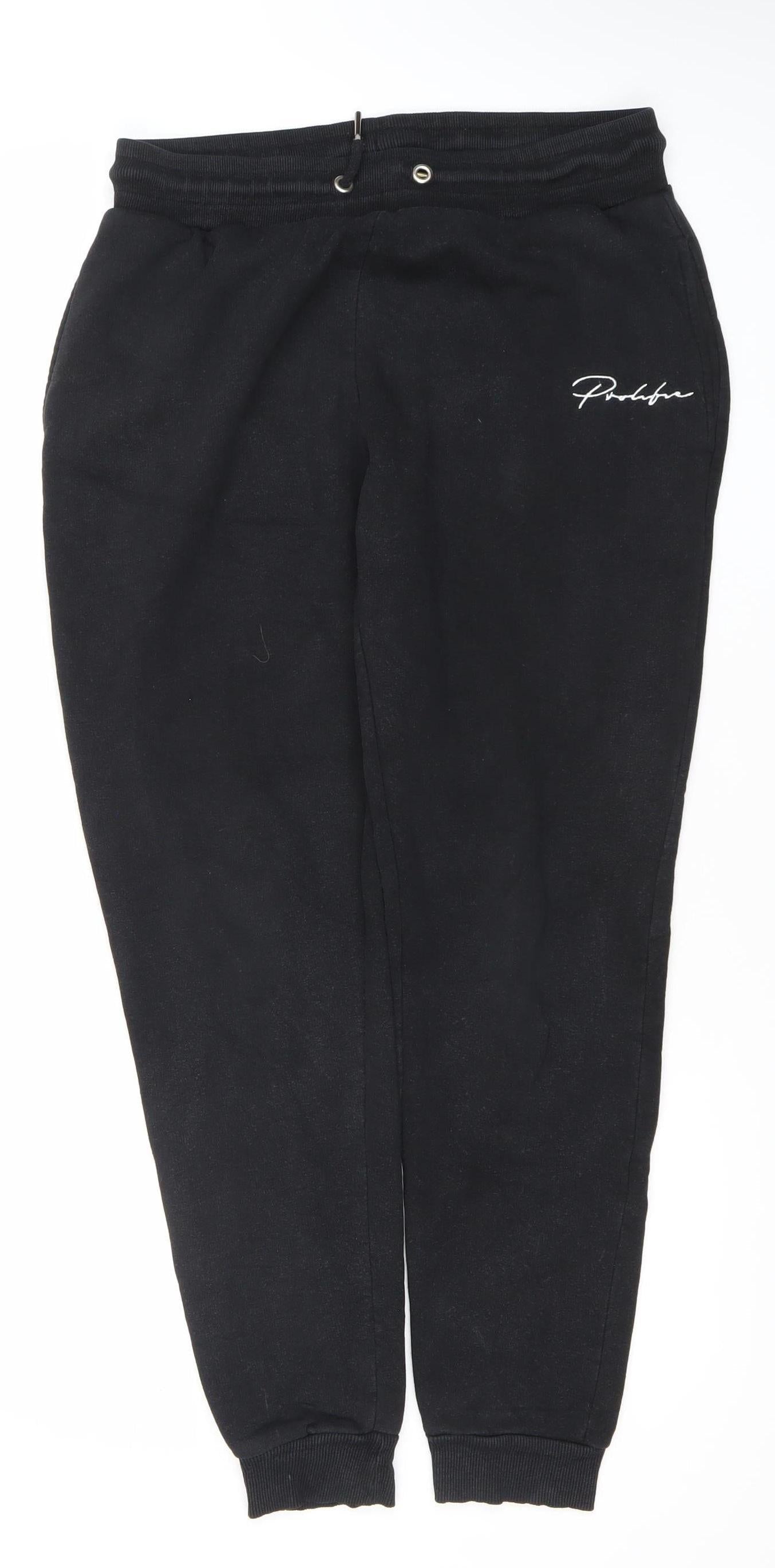 River Island Men’s Black Jogger Trousers M Fleece Elastic Waist Pockets