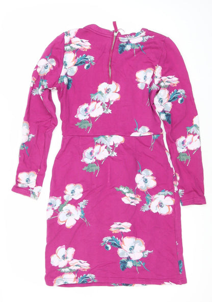 Joules Womens Pink Floral Sheath Dress Size 8 Long Sleeve Zip
