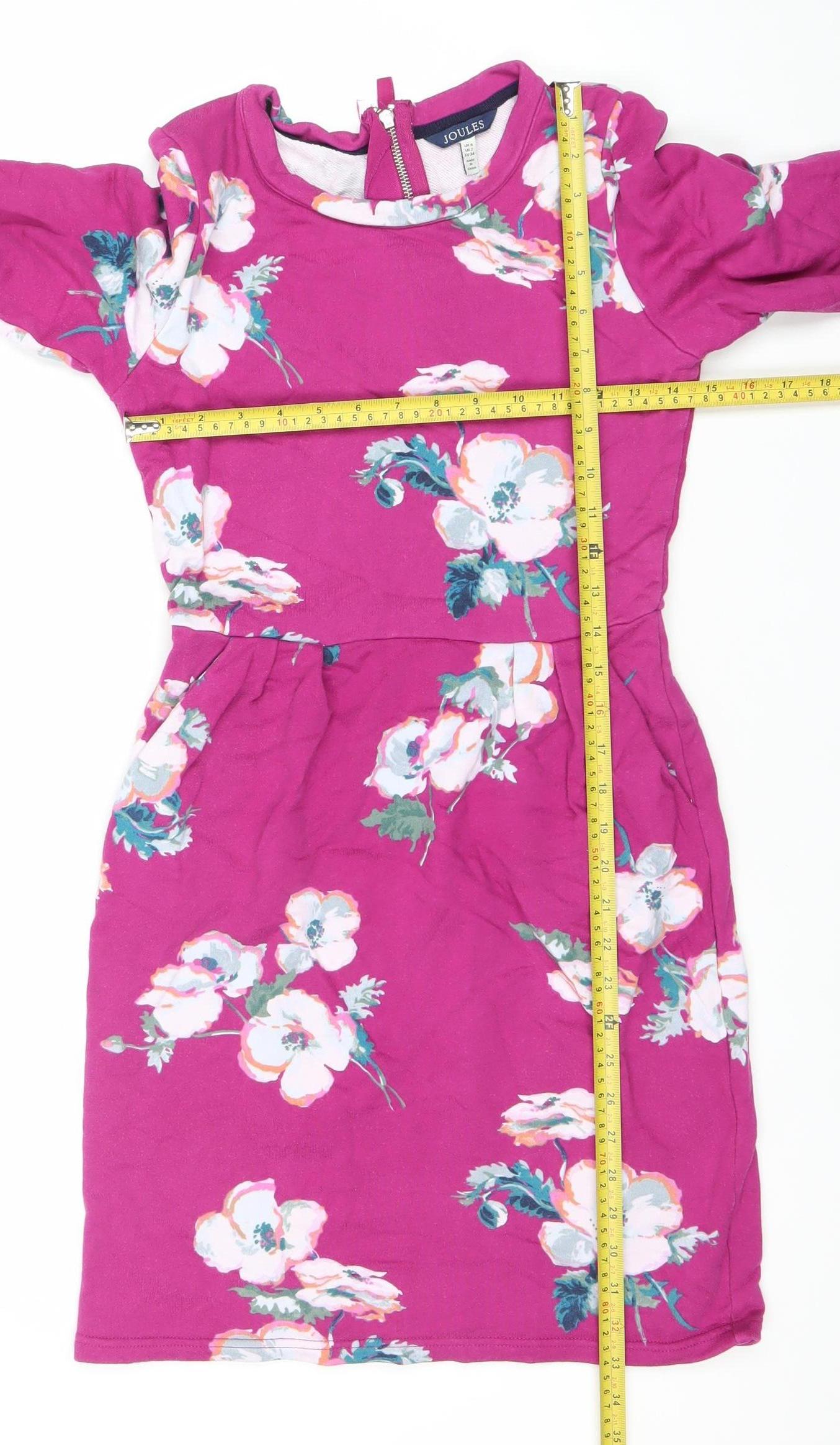 Joules Womens Pink Floral Sheath Dress Size 8 Long Sleeve Zip