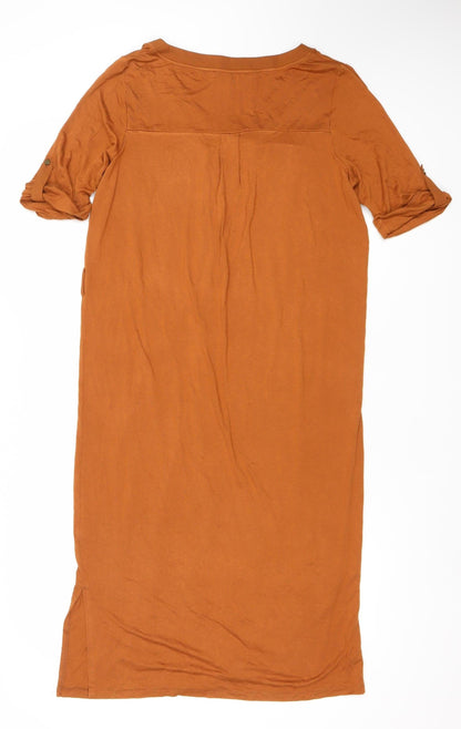 Next Women’s Brown Shirt Dress Size 12 Midi V-Neck Button Front