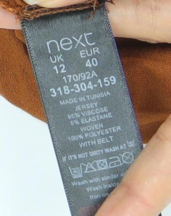 Next Women’s Brown Shirt Dress Size 12 Midi V-Neck Button Front