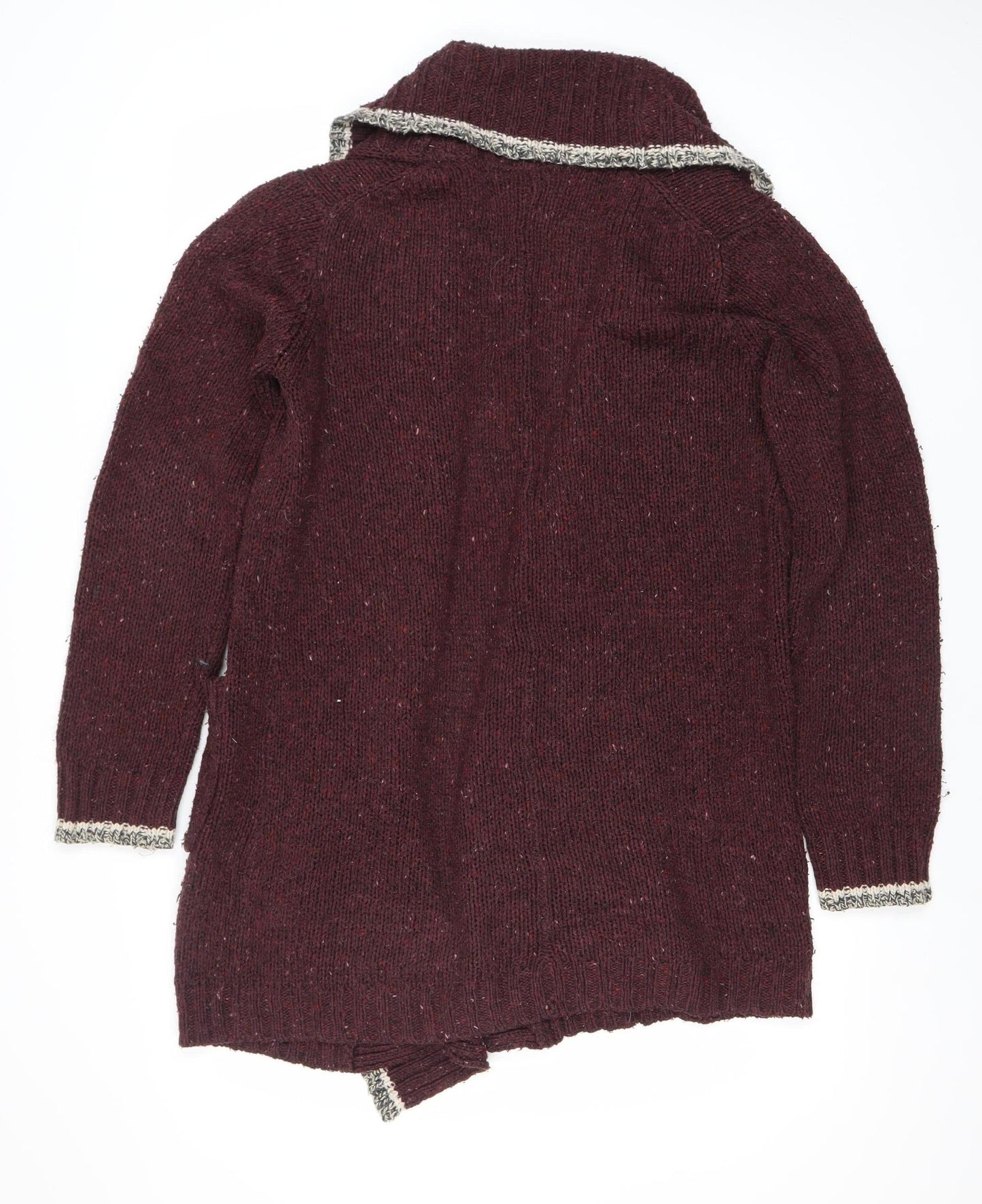 Roots Womens Red Knit Chunky Cardigan Jumper M Wool Blend