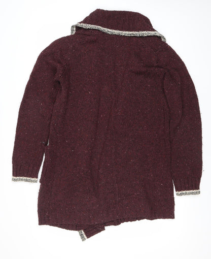 Roots Womens Red Knit Chunky Cardigan Jumper M Wool Blend