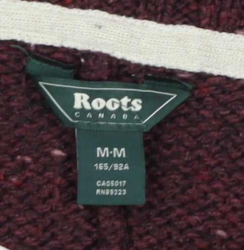 Roots Womens Red Knit Chunky Cardigan Jumper M Wool Blend