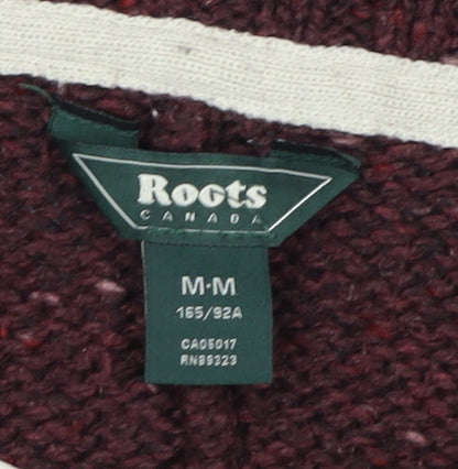 Roots Womens Red Knit Chunky Cardigan Jumper M Wool Blend