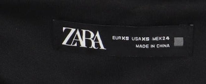 ZARA Womens Black Sequin Bodycon Mini Dress XS Party Cocktail Puff Sleeve