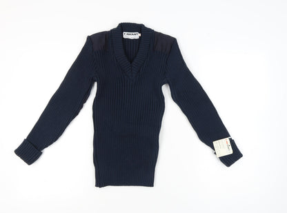Yorkcraft Men’s Blue V-Neck Military Pullover Jumper XS