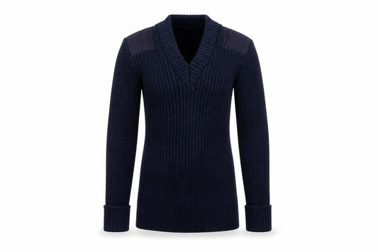 Yorkcraft Men’s Blue V-Neck Military Pullover Jumper XS