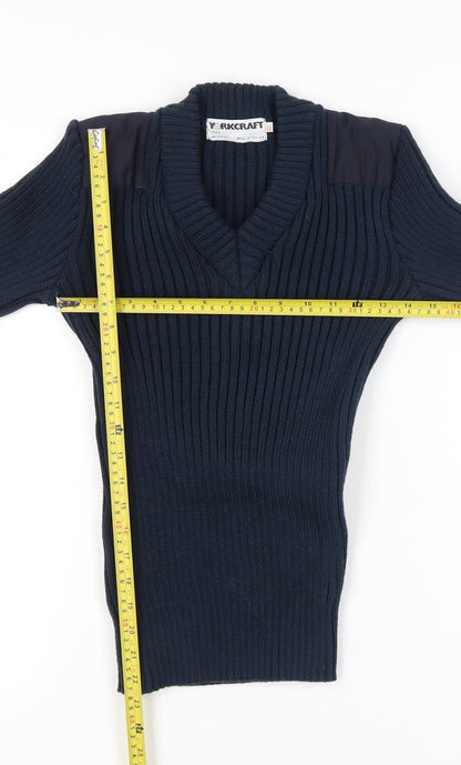 Yorkcraft Men’s Blue V-Neck Military Pullover Jumper XS