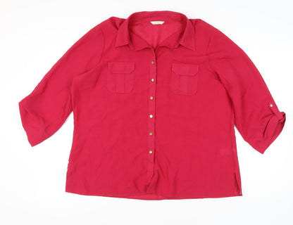 Womens UK Size 22 Marks and Spencer Pink Basic Button-Up