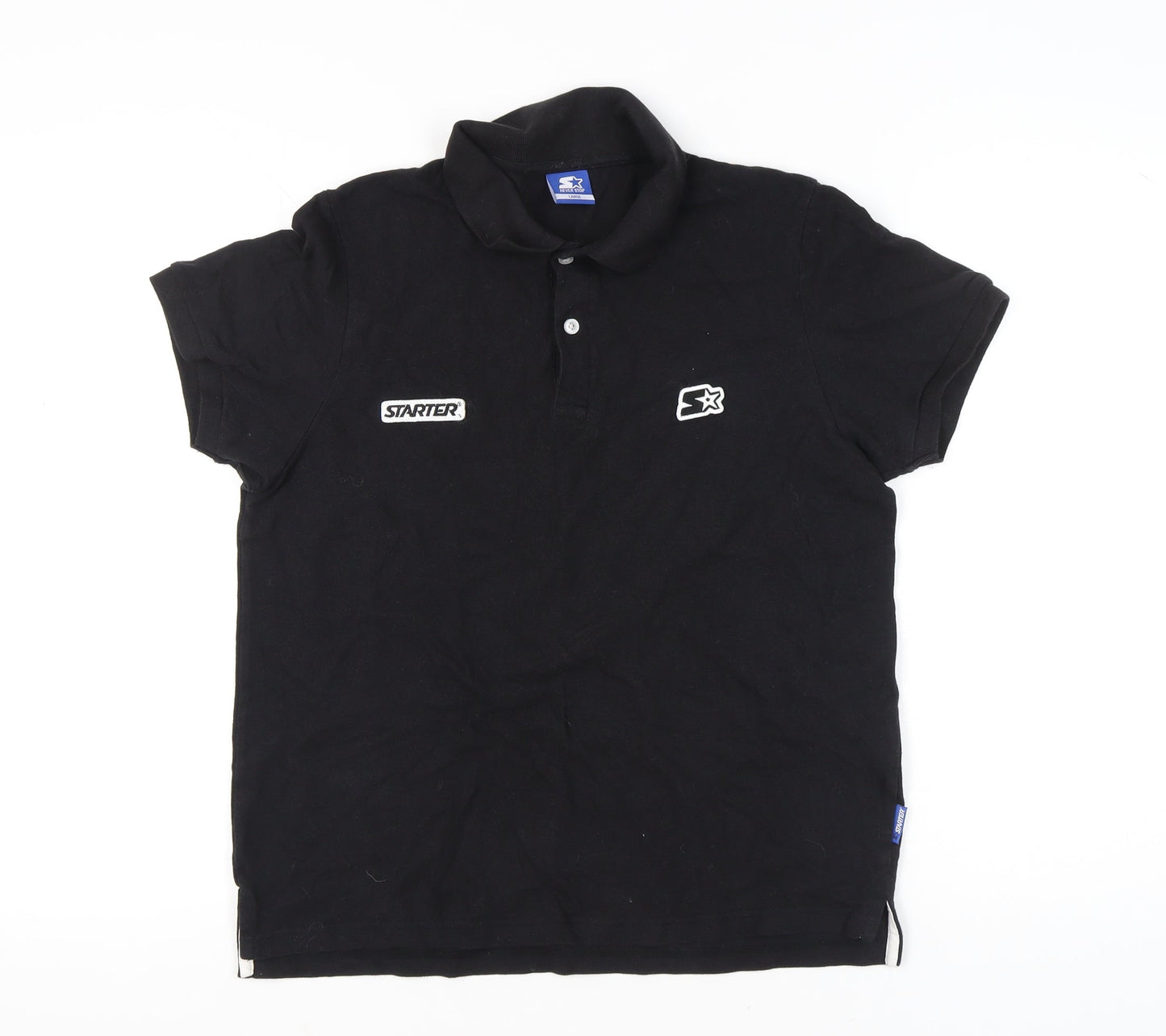 Starter Men's Black Polo Shirt Size L Logo Short Sleeve Cotton Casual