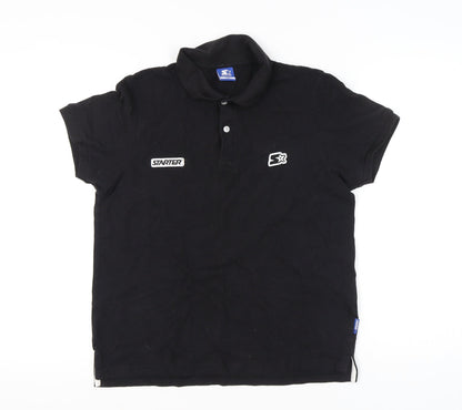 Starter Men's Black Polo Shirt Size L Logo Short Sleeve Cotton Casual