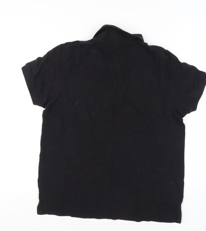 Starter Men's Black Polo Shirt Size L Logo Short Sleeve Cotton Casual