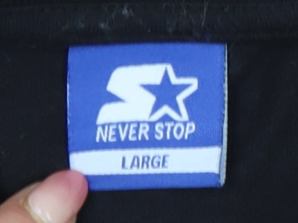 Starter Men's Black Polo Shirt Size L Logo Short Sleeve Cotton Casual