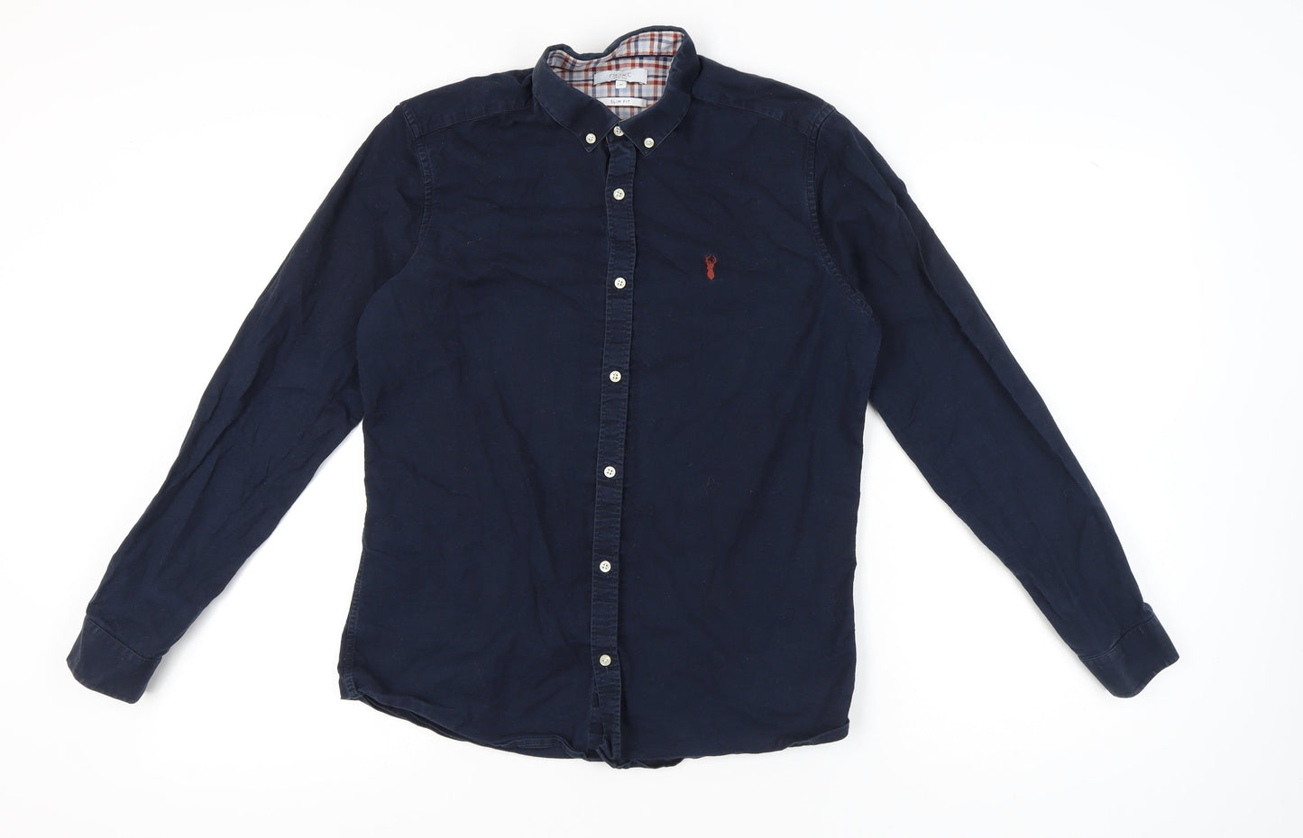 Next Mens Blue Slim Fit Button-Down Shirt Size M 39"-41" Long Sleeve