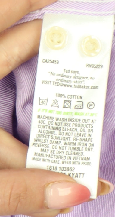 Ted Baker Men’s Purple Classic Fit Long Sleeve Cotton Dress Shirt 17 L