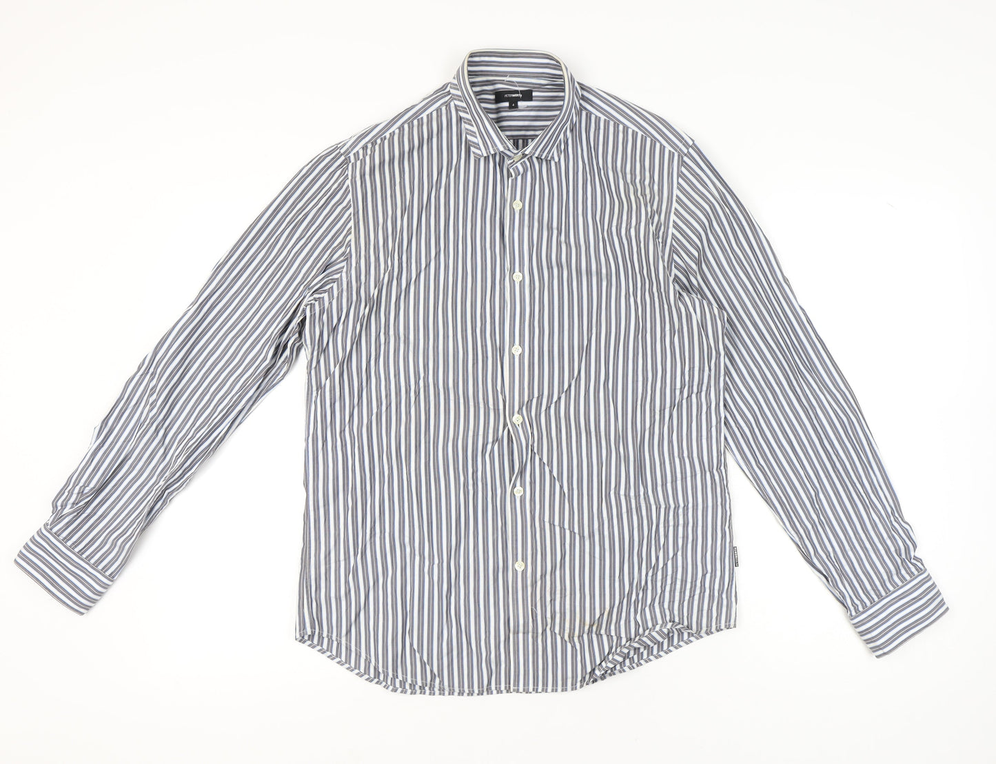 Peter Werth Men's Blue Striped Long Sleeve Cotton Shirt L