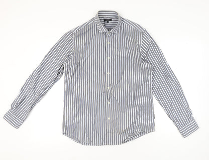 Peter Werth Men's Blue Striped Long Sleeve Cotton Shirt L