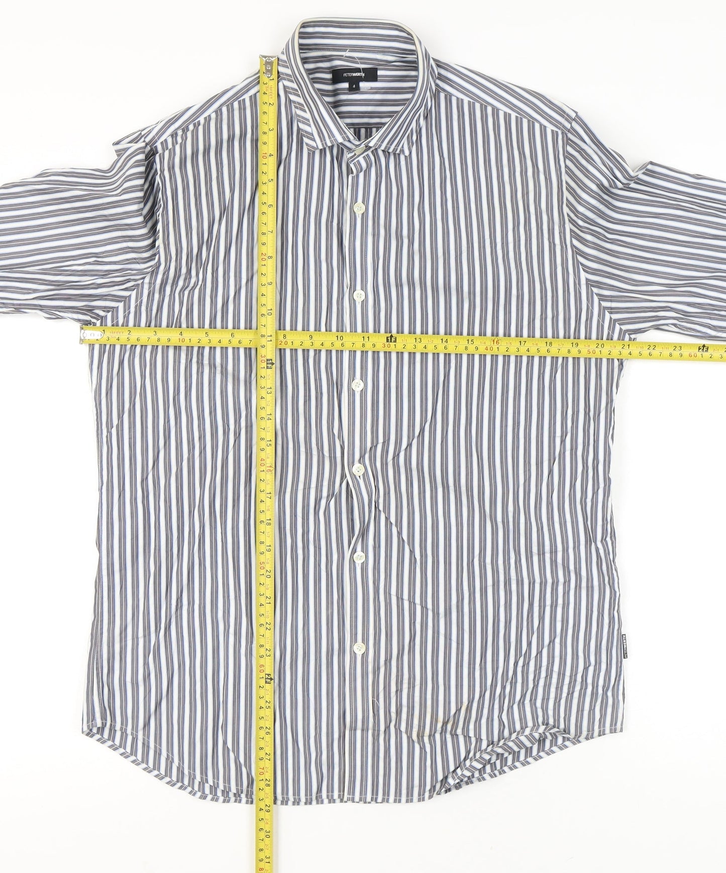 Peter Werth Men's Blue Striped Long Sleeve Cotton Shirt L