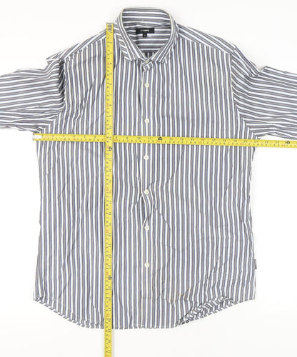 Peter Werth Men's Blue Striped Long Sleeve Cotton Shirt L