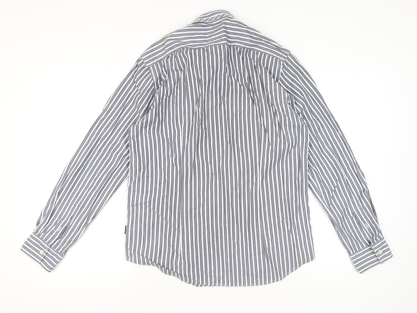 Peter Werth Men's Blue Striped Long Sleeve Cotton Shirt L