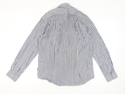 Peter Werth Men's Blue Striped Long Sleeve Cotton Shirt L