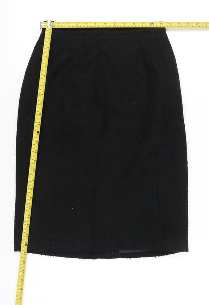 BHS Women’s Black Wool Blend Pencil Skirt Size 12 Knee Length
